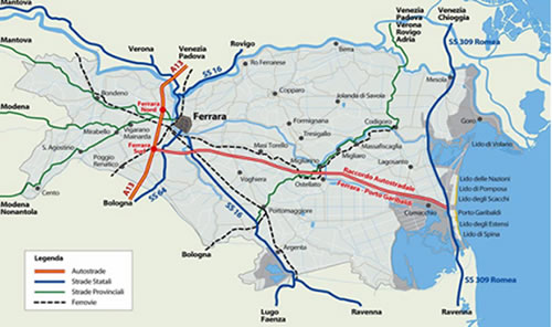 Motorway: A13 BOLOGNA-PADOVA, exit Ferrara Nord. Ferrara - Map